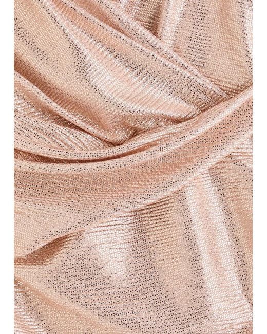 Talbot Runhof Natural Wrap-Effect Lamé Gown