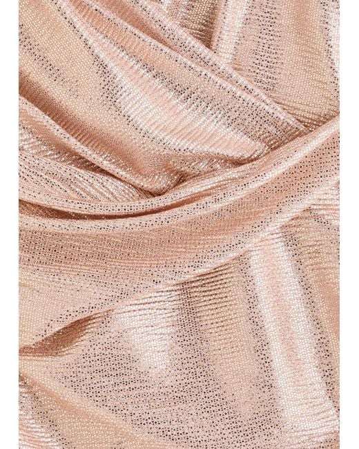 Talbot Runhof Natural Wrap-Effect Lamé Gown