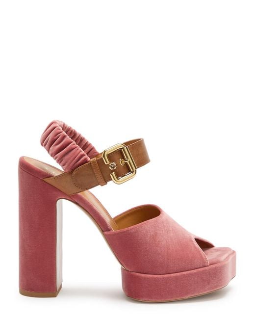 Chloé Pink Aria Suede Platform Sandals