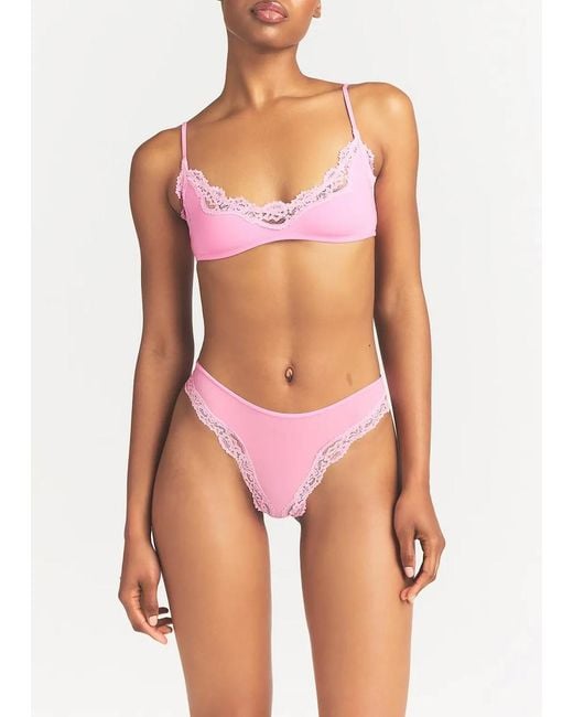 Skims Pink Lace-Trimmed Stretch-Jersey Bralette