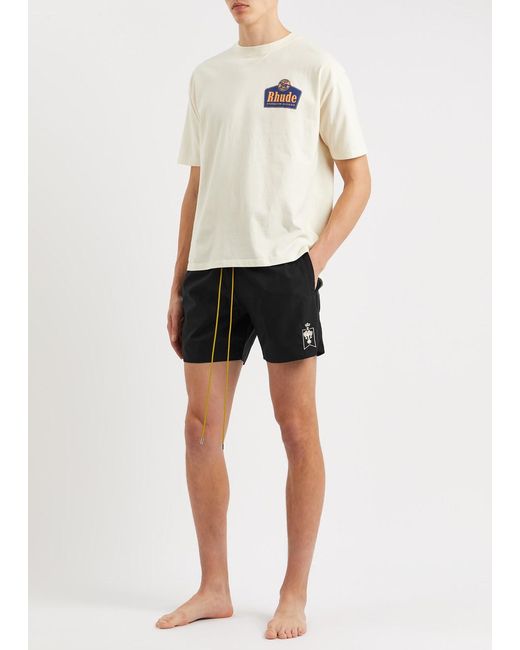 Rhude Black Logo-embroidered Shell Swim Shorts for men