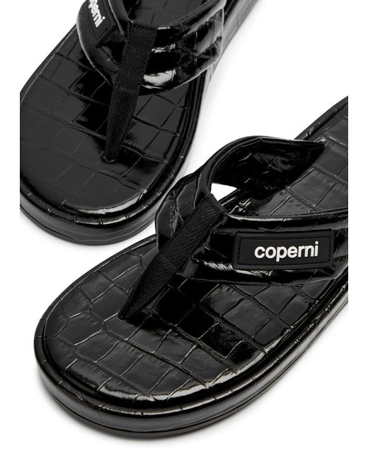 Coperni Black Crocodile-effect Leather Thong Flip Flops