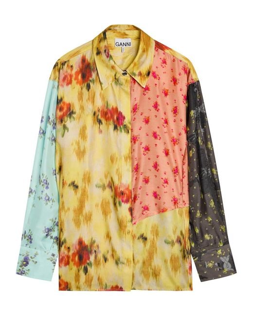 Ganni Yellow Panelled Silk Shirt