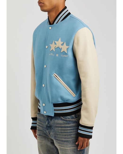 Amiri Blue Stars Panelled Wool-blend Varsity Jacket for men