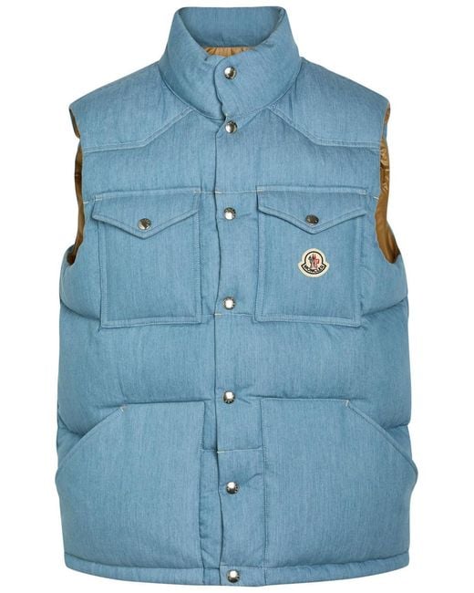 Moncler Blue Logo-Appliquéd Padded Denim Gilet for men