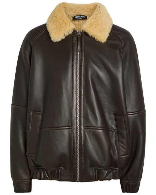 Jacquemus Black Le Bombardier Leather Bomber Jacket for men