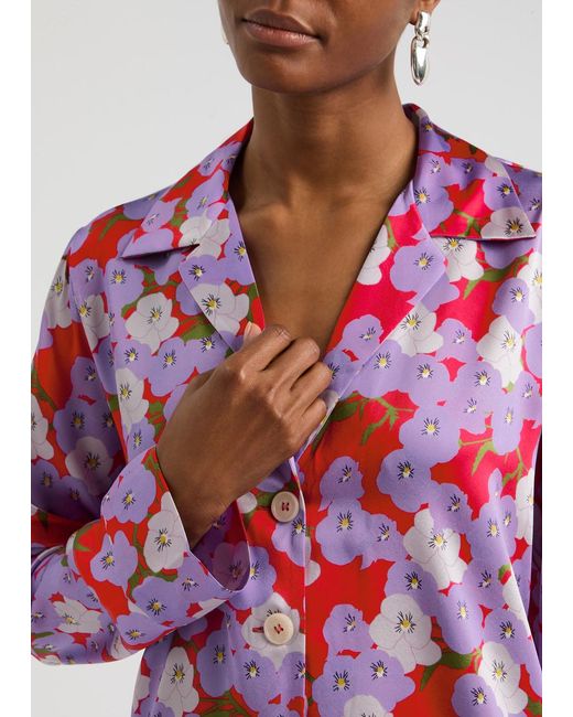 BERNADETTE Red Louis Floral-Print Silk-Satin Shirt