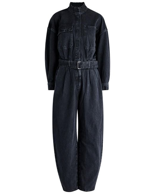 FRAME Black The Cocoon Belted Denim Jumpsuit