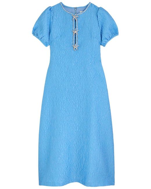 Sister Jane Blue Reef Jacquard Cloqué Midi Dress