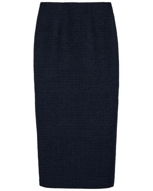 Roland Mouret Blue Ceremony Metallized Bouclé Midi Skirt