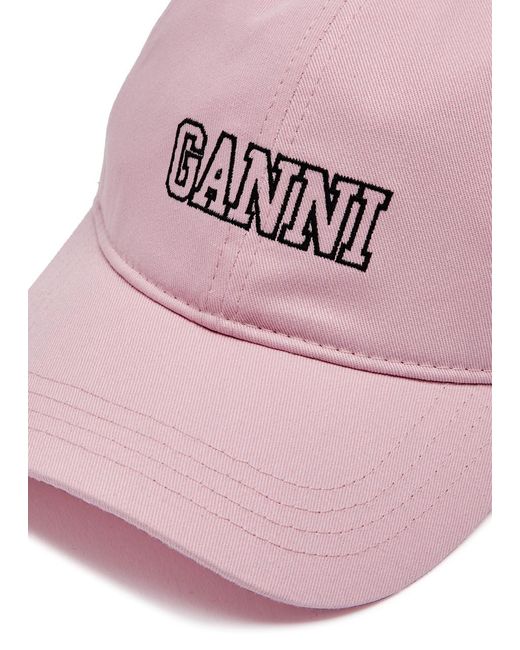 Ganni Pink Logo-embroidered Cotton Cap