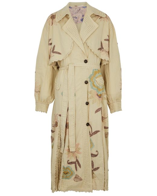 Free People Natural Forget Me Not Embroidered Trench Coat