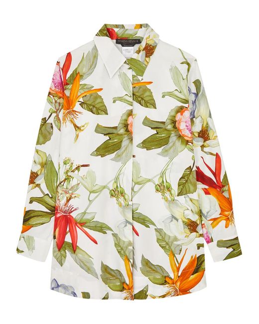Marina Rinaldi Gray Appia Floral-print Cotton-poplin Shirt