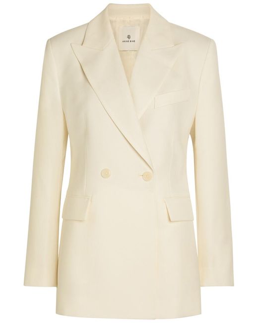 Anine Bing Natural Tiphaine Double-Breasted Woven Blazer