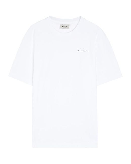 Forét White Embroidered Cotton T-Shirt for men