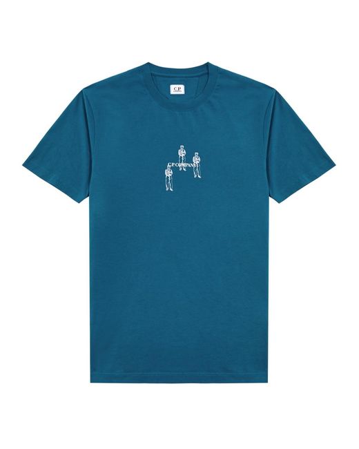 C P Company Blue Logo-Print Cotton T-Shirt for men