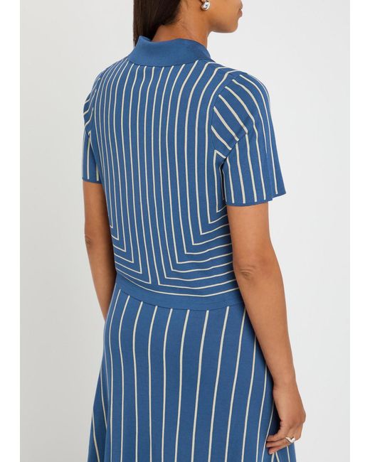 Joseph Blue Striped-Jacquard Stretch-Knit Top