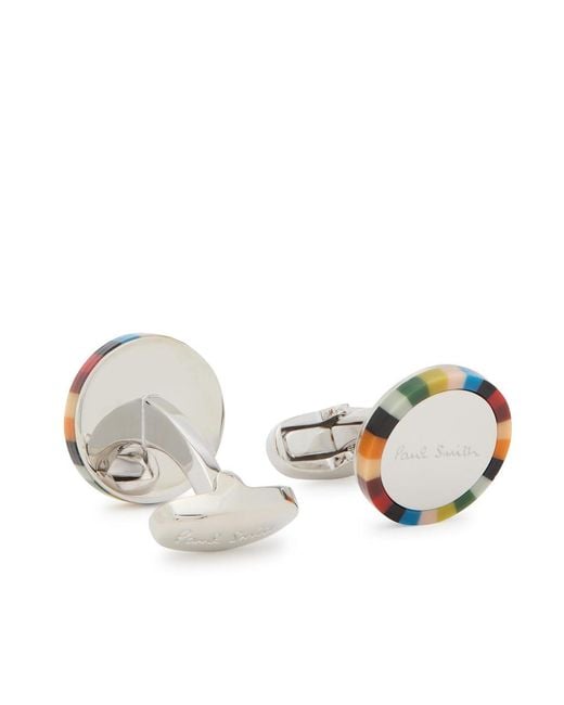Paul Smith Natural Logo-Engraved Striped Cufflinks for men