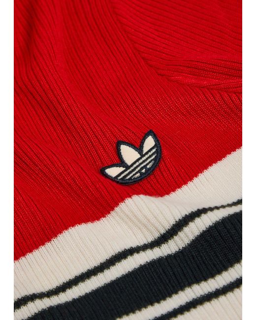 Wales Bonner Red Adidas X Stripe-Intarsia Knit Cardigan