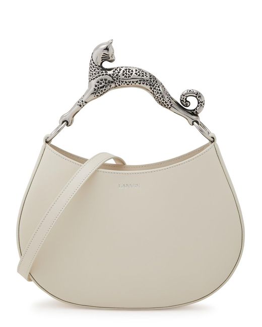 Lanvin White Hobo Cat Small Leather Top Handle Bag, Leather Bag