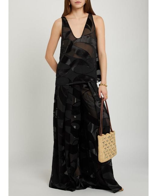 Delos Black Cybelle Devoré Georgette Trousers