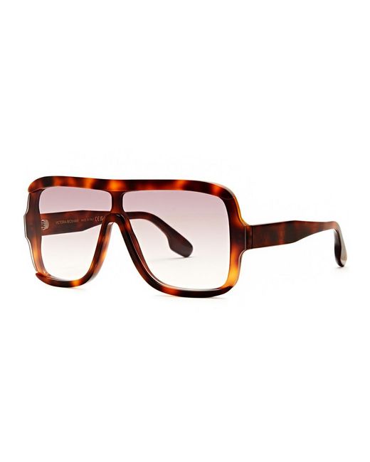 Victoria Beckham Brown Shield Rectangle-frame Sunglasses