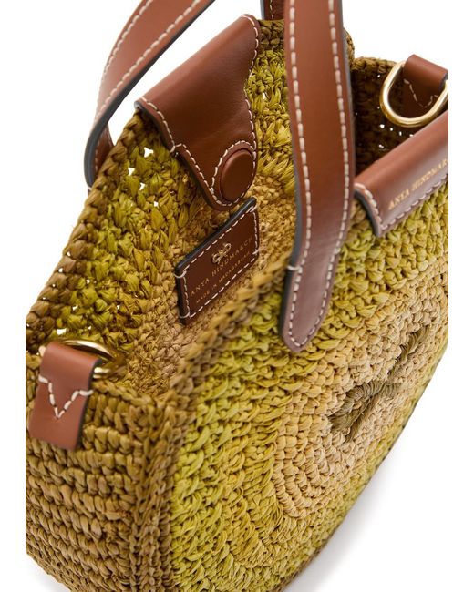 Anya Hindmarch Metallic Small Round Bow Raffia Tote Bag
