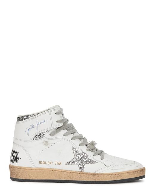 Golden Goose Deluxe Brand White Sky Star Distressed Leather Hi-top Sneakers