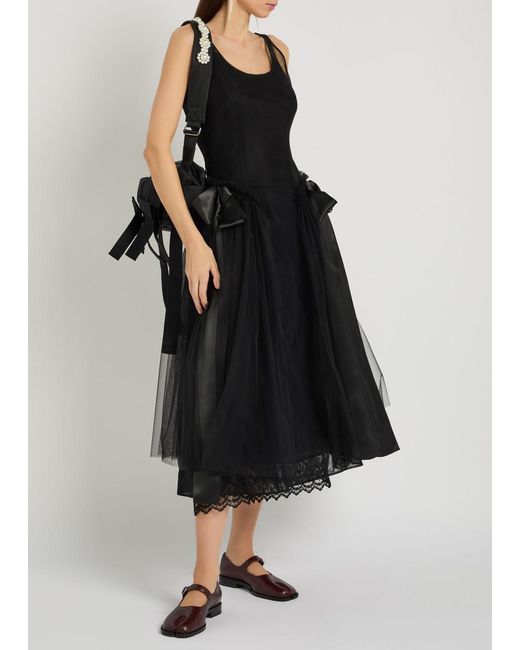 Simone Rocha Black Bow-Appliquéd Tulle Midi Dress