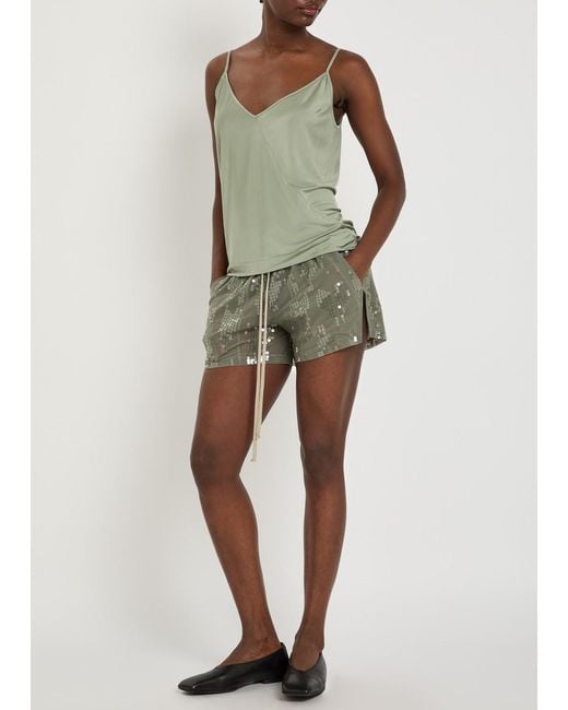 Rick Owens Green Ricamati Embellished Stretch-Tulle Shorts