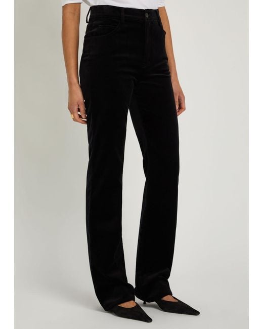 Nili Lotan Black Joan Straight-Leg Velvet Trousers