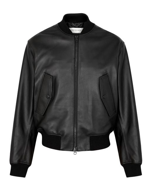 Dries Van Noten Lanvers Leather Bomber Jacket in Black for Men