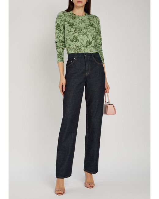Alice + Olivia Green Carson Floral Cropped Cotton-Blend Cardigan