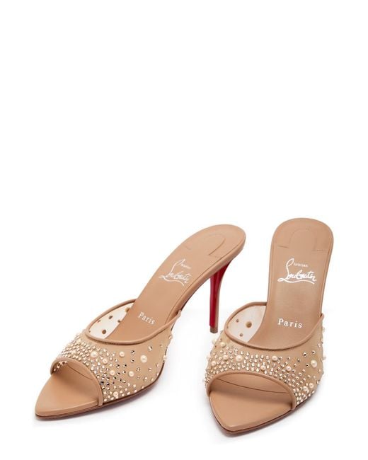 Christian Louboutin Pink Miss Z 80 Embellished Mesh And Leather Mules