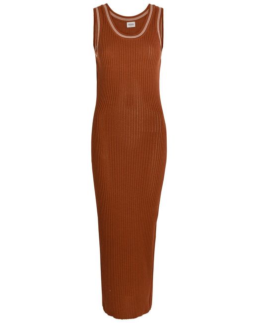 Tod's Brown Scoop-Neck Cotton-Knit Midi Dress