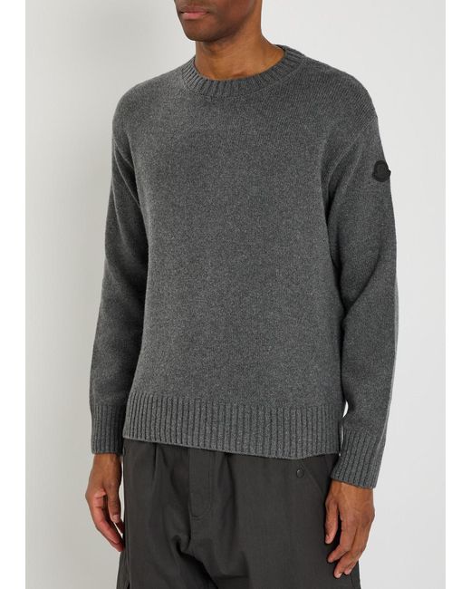 Moncler Gray Logo-Appliqué Wool And Cashmere-Blend Jumper for men