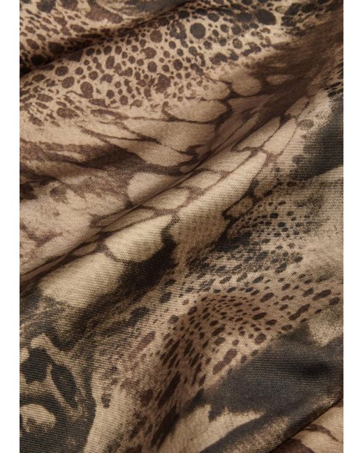 De La Vali Brown Pampero Leopard-Print Satin-Twill Mini Dress