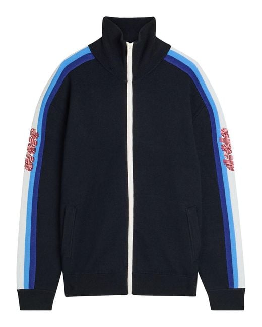 Drole de Monsieur Blue La Maille Zippée Drôle Merino Wool Track Jacket for men