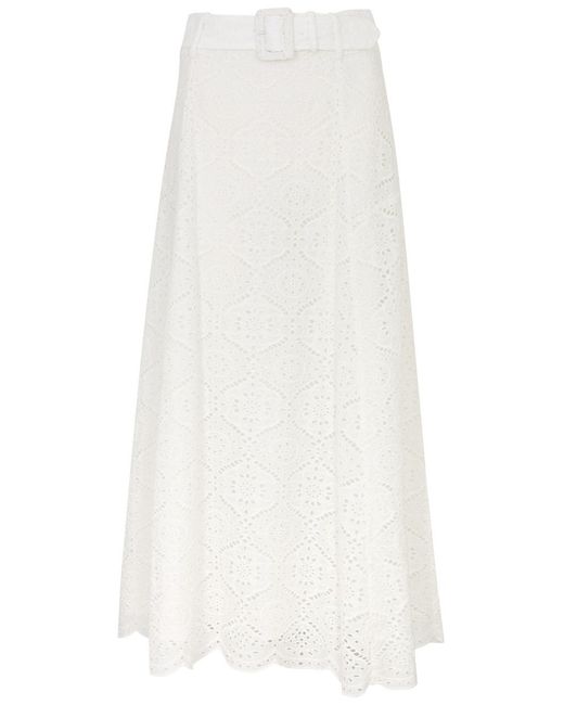 Veronica Beard White Vintry Broderie Anglaise Cotton Midi Skirt