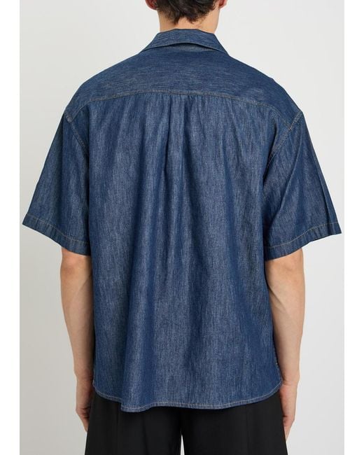 Loewe Blue Embroidered Chambray Shirt for men