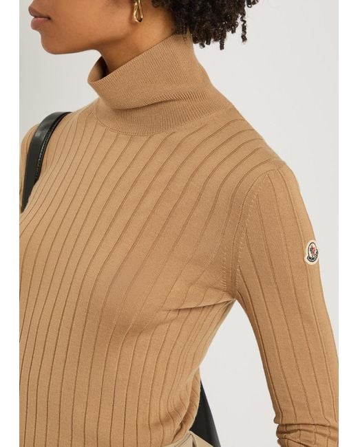 Moncler Brown Ribbed Wool And Cashmere-Blend Top