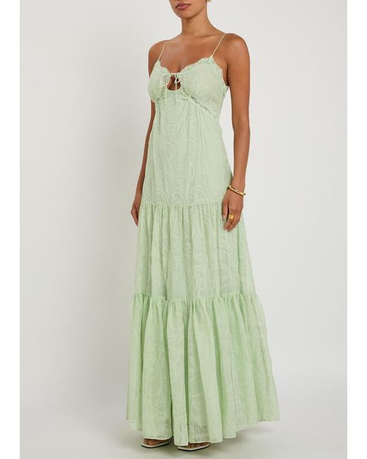 Alice + Olivia Green Nicky Embroidered Tiered Chiffon Maxi Dress