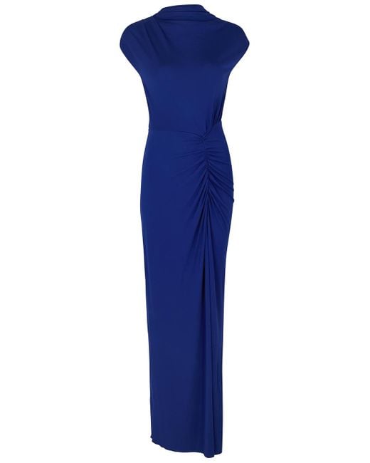 Diane von Furstenberg Blue Apollo Ruched Jersey Maxi Dress