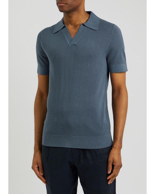 CHE Blue Libera Pointelle-Knit Polo Shirt for men