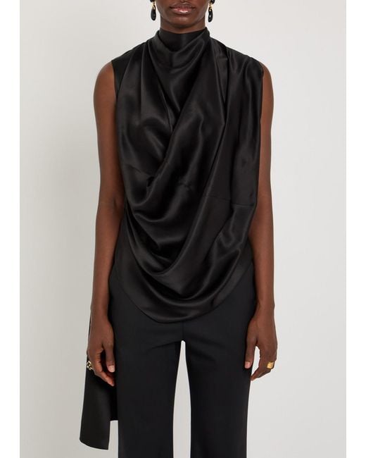 Roksanda Black Vesper Draped Silk Top