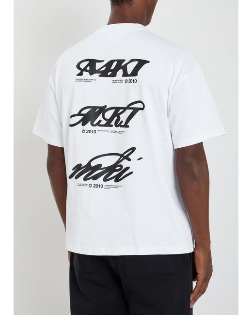 MKI Miyuki-Zoku White Stack Printed Cotton T-Shirt for men