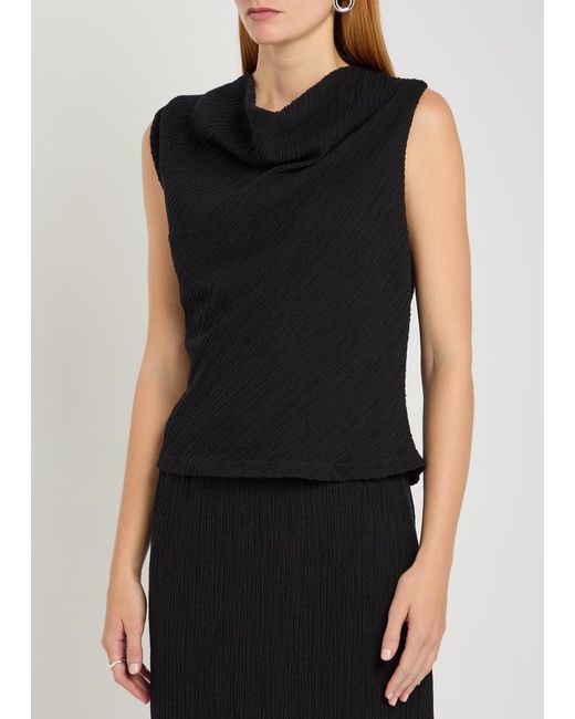 Vince Black Shadow Draped Textured Fine-Knit Top