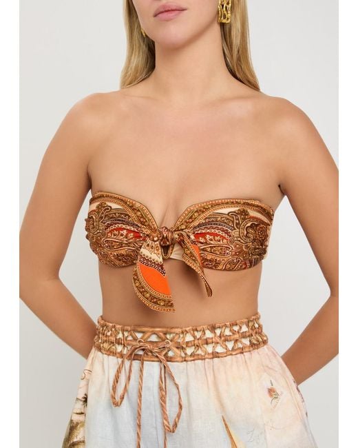 Zimmermann Brown Mahon Patterned Strapless Bikini Top