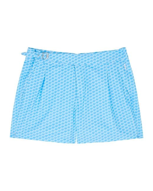 Gusari Blue The London Printed Shell Swim Shorts for men