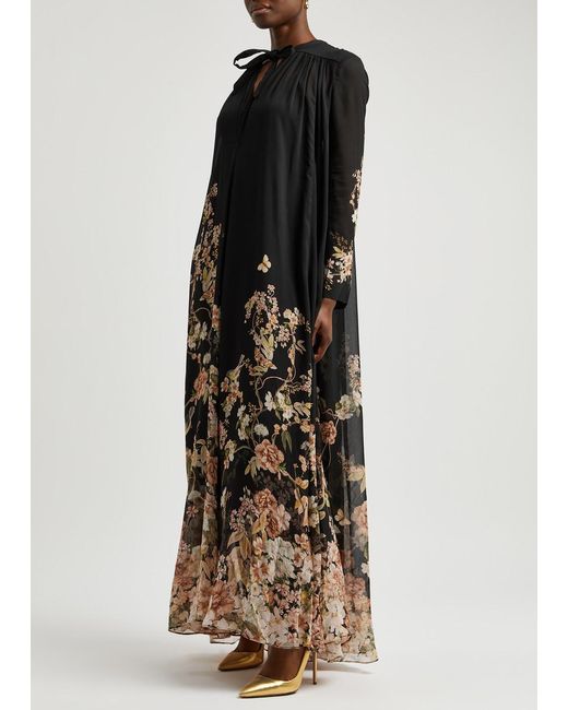 Zimmermann Black Natura Floral-Print Chiffon Maxi Dress